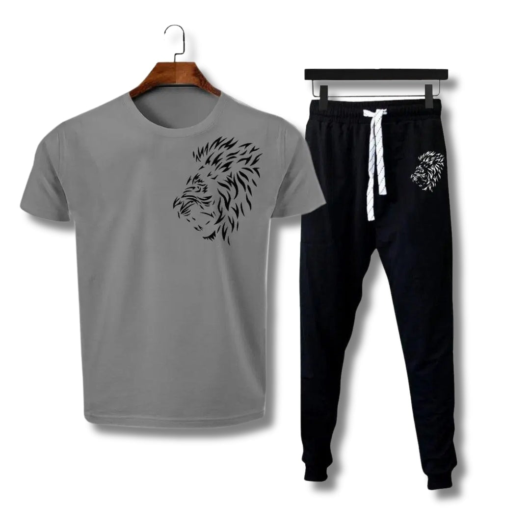 2 Pcs Men's Lion Printed Track Suit Bn-Ahmad Collection Gray M