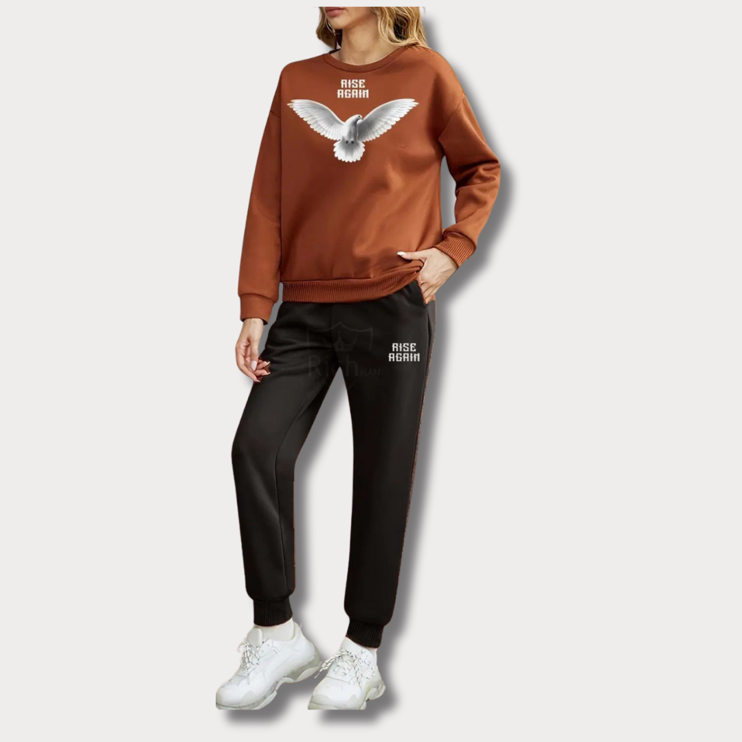 2 Pcs Man Fleece Pigeon Printed Track Suit - Bn-Ahmad Collection