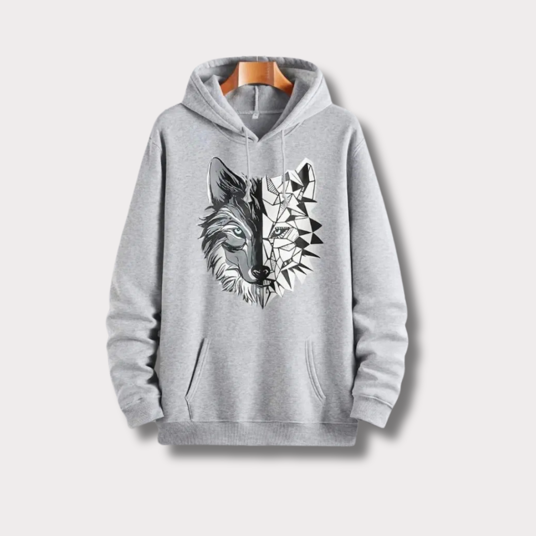 Men's Grey Fleece Wolf Hoodie Printed Track Suit - Bn-Ahmad Collection