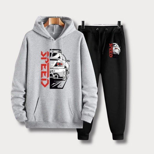 Men's Speed Black Printed Fleece Hoodie Track Suit - Bn-Ahmad Collection
