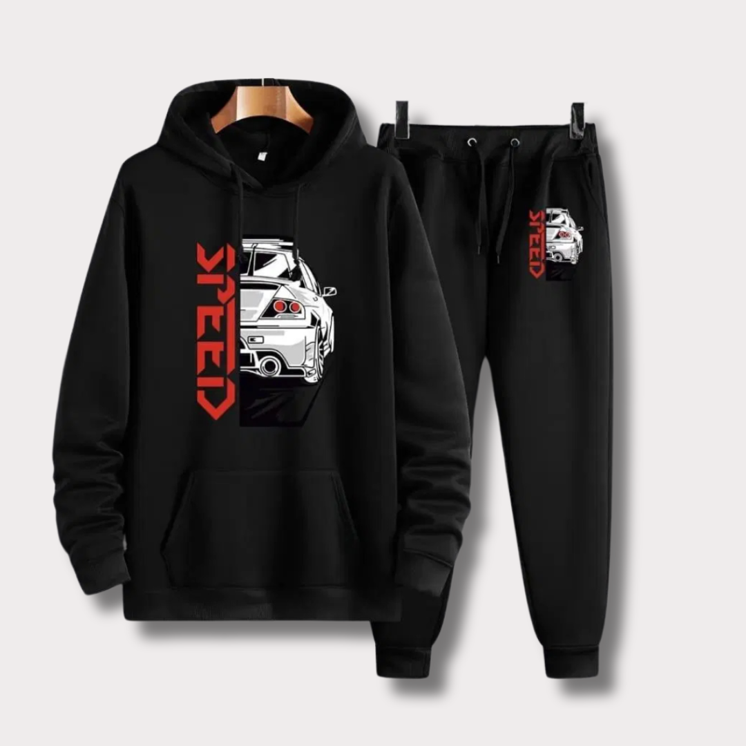 Men's Speed Black Printed Fleece Hoodie Track Suit - Bn-Ahmad Collection