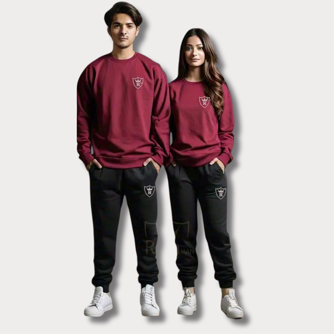 2 Pcs Unisex Fleece Plain Track Suit - Bn-Ahmad Collection