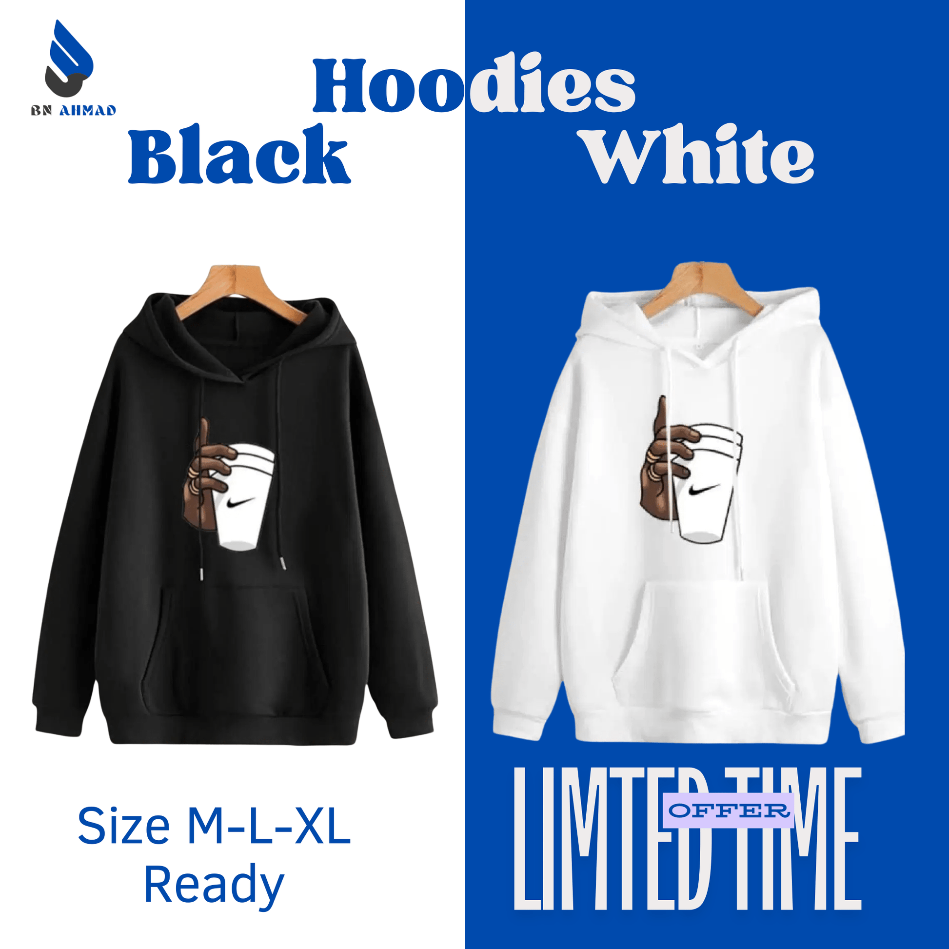 🔥💥Maga Exclusive Sale🔥💥 2 Pc White and Black Printed Hoodies Bn-Ahmad Collection 