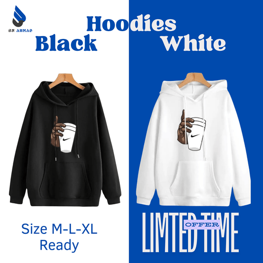 🔥💥Maga Exclusive Sale🔥💥 2 Pc White and Black Printed Hoodies Bn-Ahmad Collection 