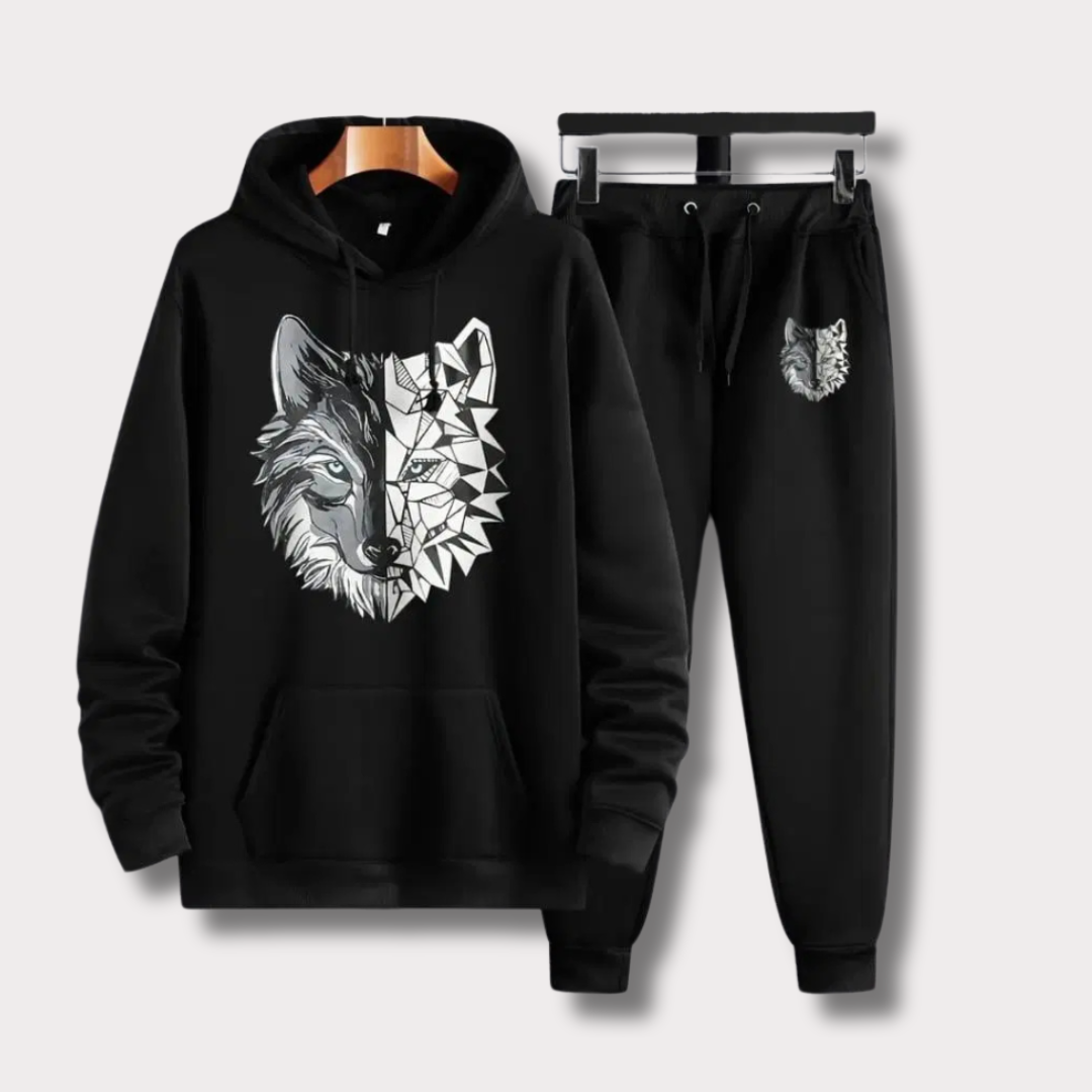 Men's Grey Fleece Wolf Hoodie Printed Track Suit - Bn-Ahmad Collection