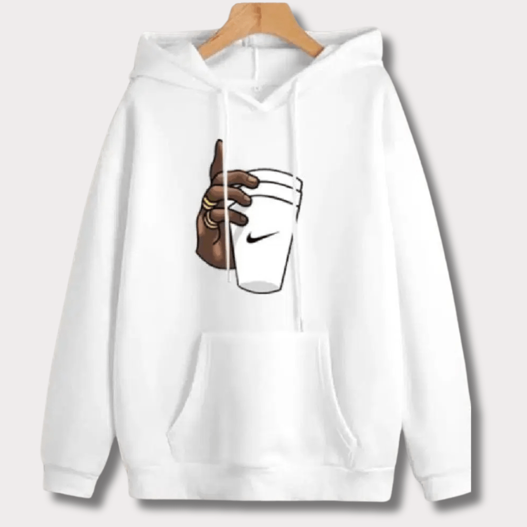 Black Hand With Cup Printed Cotton Hoodie Bn-Ahmad Collection M Black 