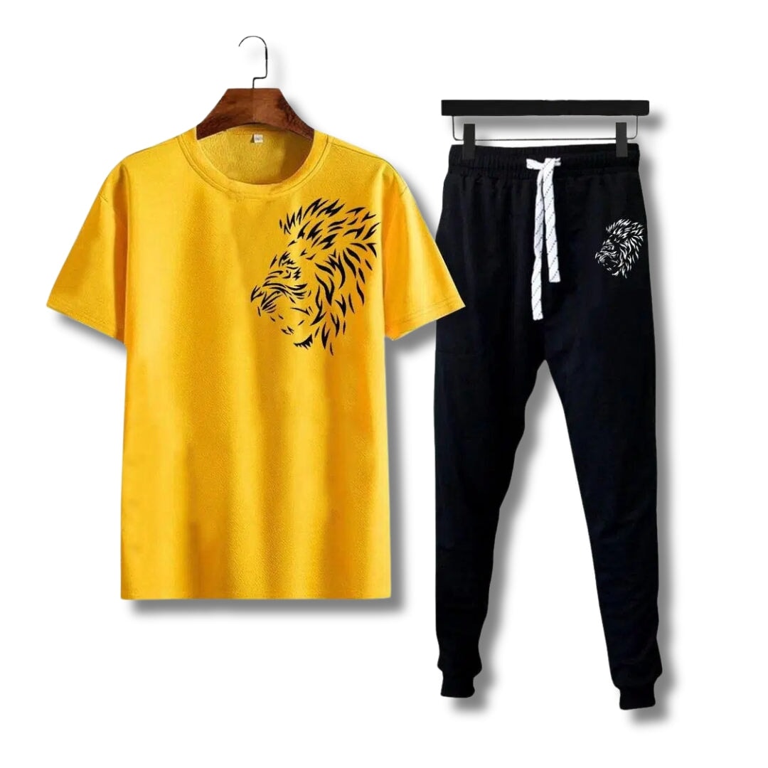2 Pcs Men's Lion Printed Track Suit Bn-Ahmad Collection Yellow M 