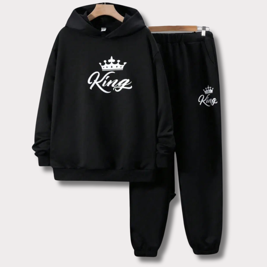 Fleece 👑King Printed Hoodie Track Suit for Men's - Bn-Ahmad Collection