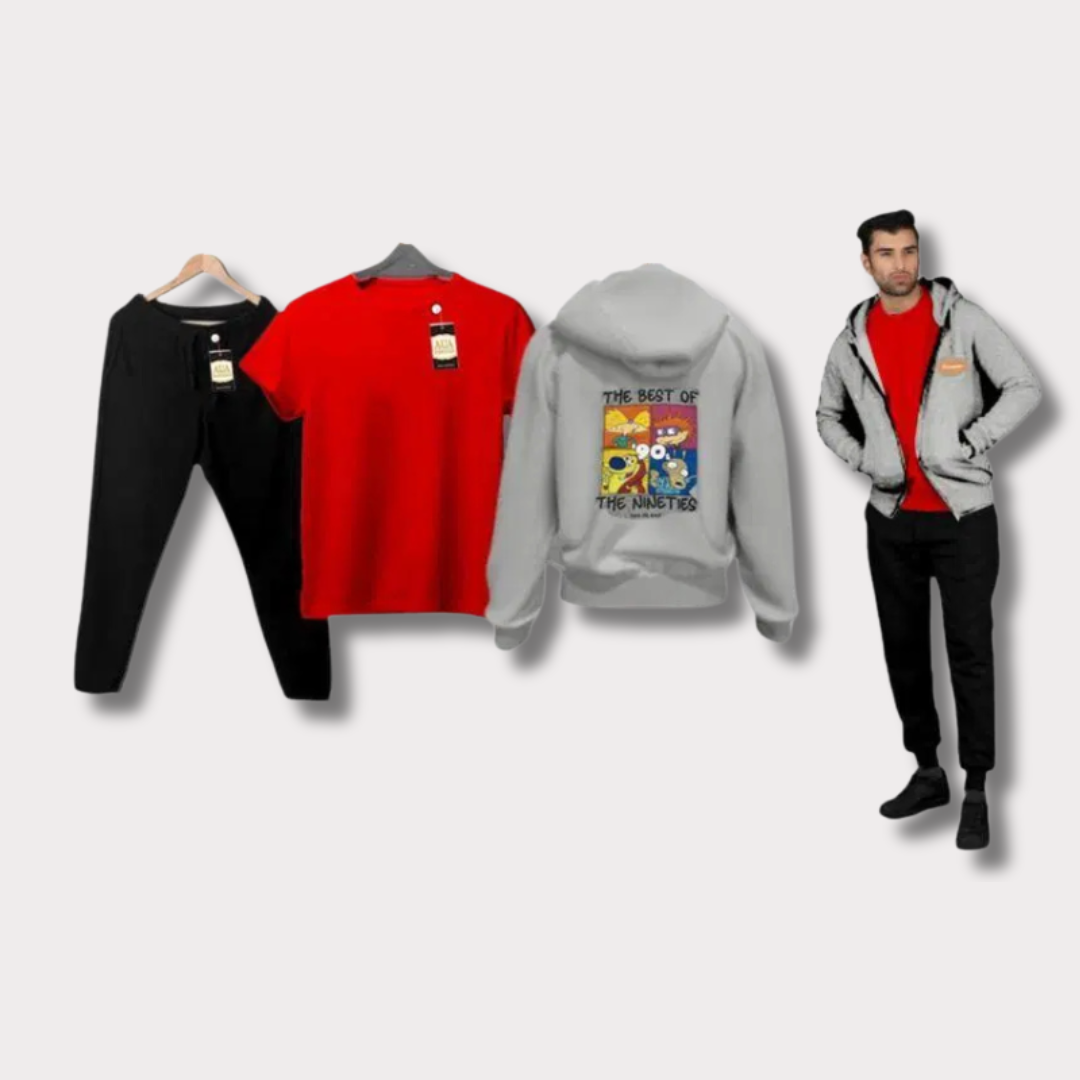 3 Pcs Men's Stitched Fleece Plain Track Suit - Bn-Ahmad Collection