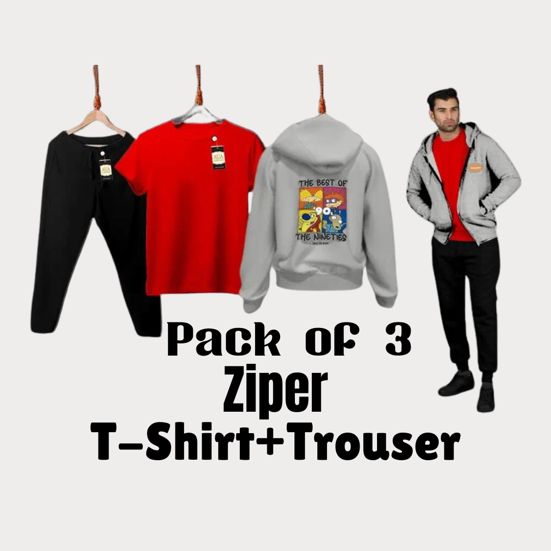 3 Pcs Men's Stitched Fleece Plain Track Suit - Bn-Ahmad Collection
